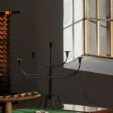 Brutalist Scandinavian candlestick in wrought iron and metal from the mid-20th century.