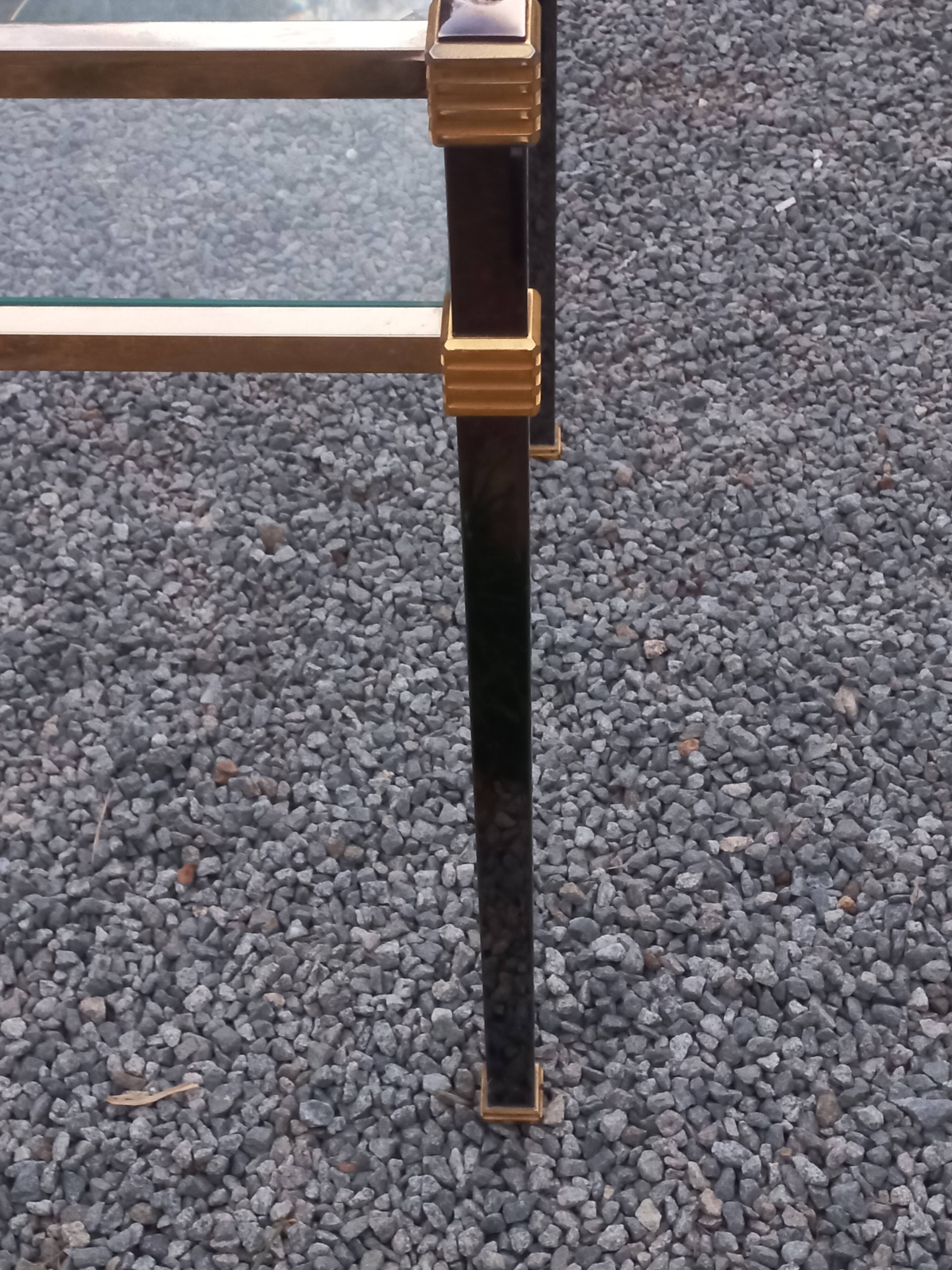 Golden and iridescent metal desk with a glass top from the 70s/80s.