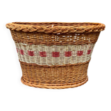 Old basket - wicker basket and woven scoubidou - 1960s
