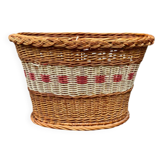 Ancienne corbeille- panier en osier et scoubidou tressé – Années 60
