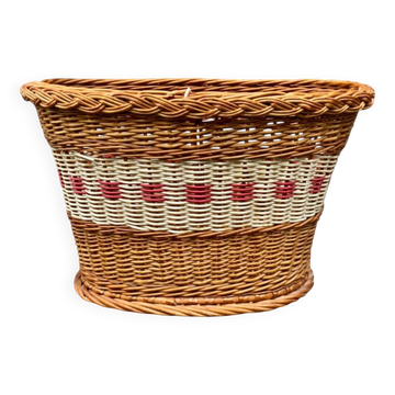 Old basket - wicker basket and woven scoubidou - 1960s