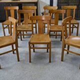 Set of 10 beech bistro chairs from the 1950s