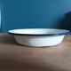 Round metal enamelled dish white edging blue dp 0323154