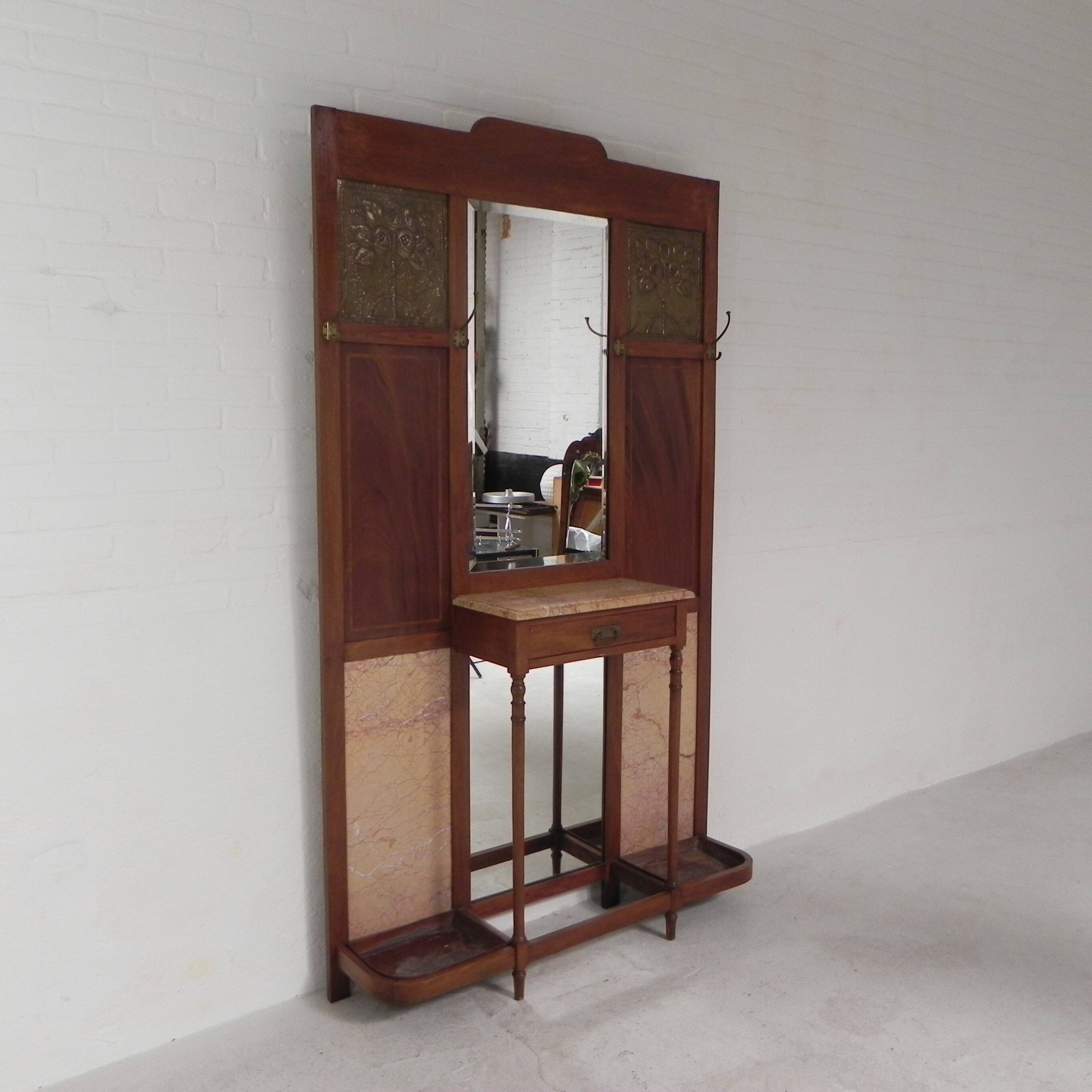 Standing Art Deco wall coat rack with mirrors and marble plates, 1930s