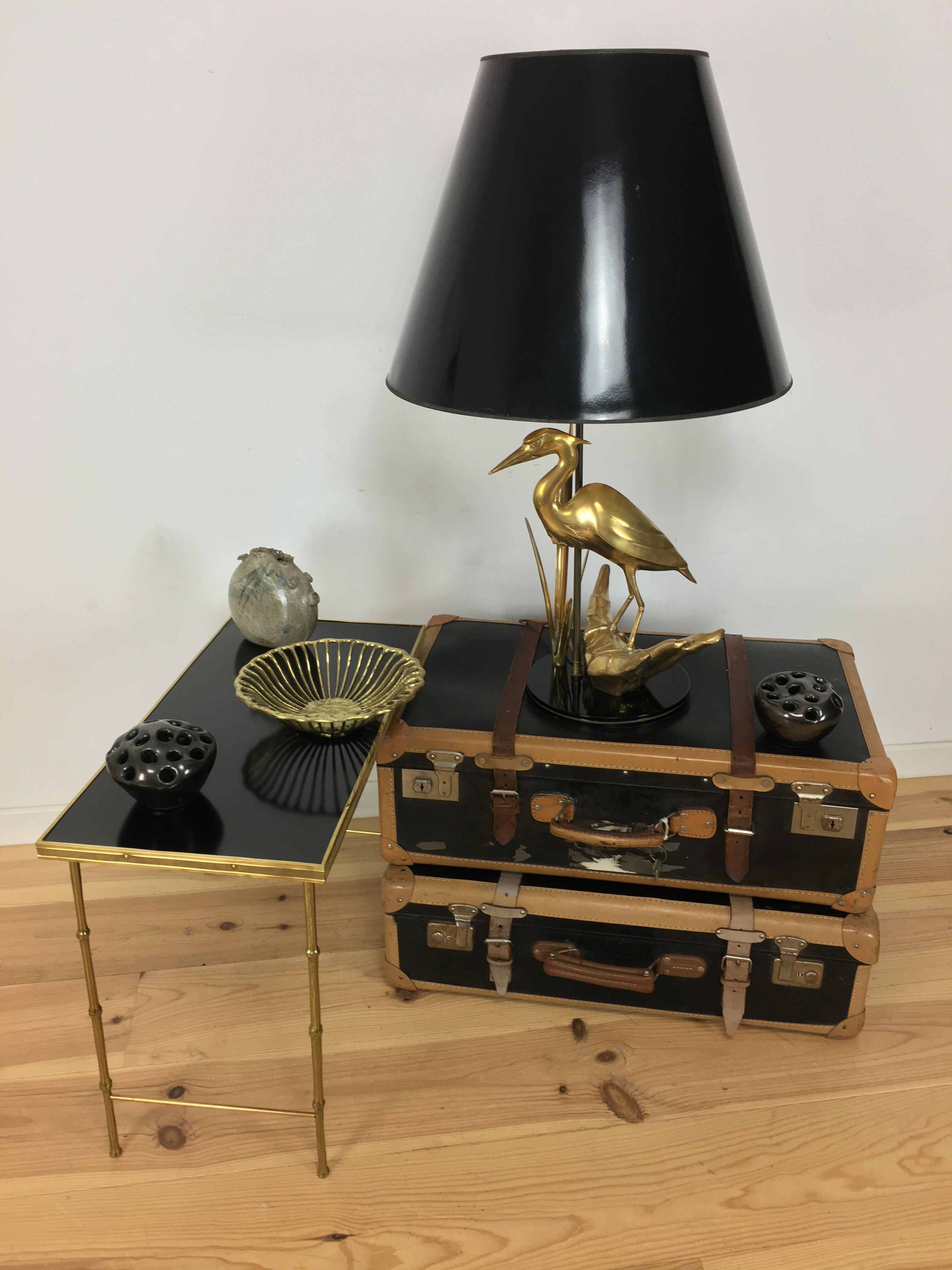 Brass side table, golden bamboo, 1950s