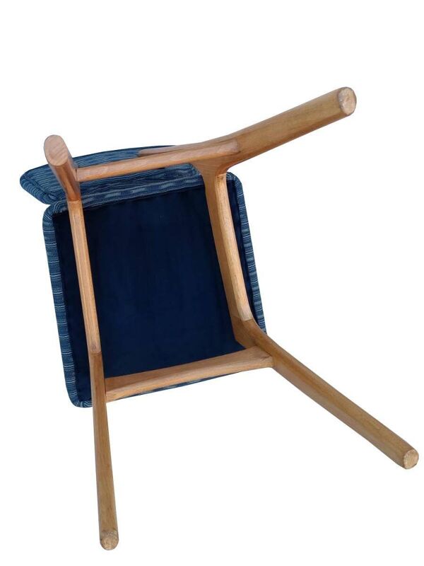 Chaise Butterfly milieu du siècle, Jacquard bleu, bois clair, Europe, années 1960
