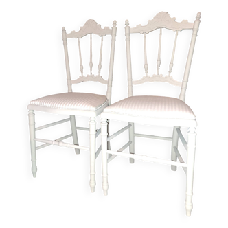 Lot de 2 chaises opéra style empire refaite tissu rayé xix coloris beige