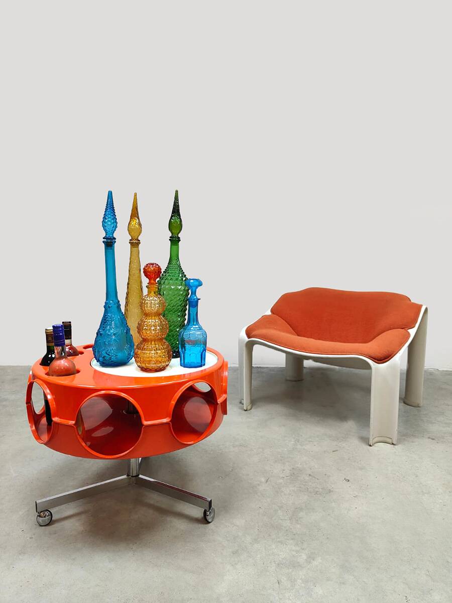 Dutch vintage design orange Rotorbar space age trolley Curver