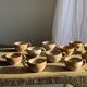 Set of 11 vintage coffee cups, raw matte stoneware H11