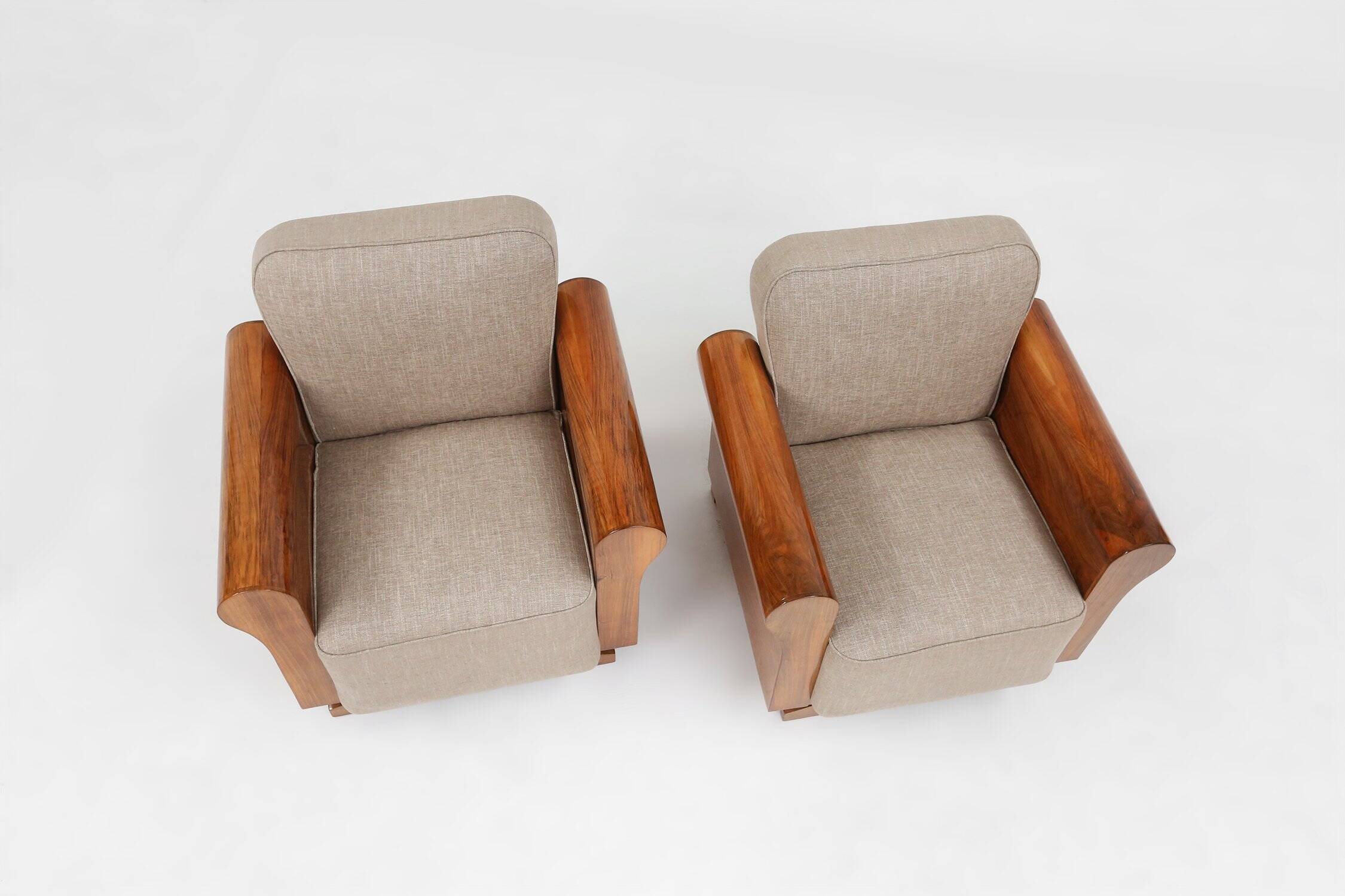 Set of 2 Art Deco Armchairs in Walnut Veneer, France 1930s