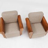 Set of 2 Art Deco Armchairs in Walnut Veneer, France 1930s