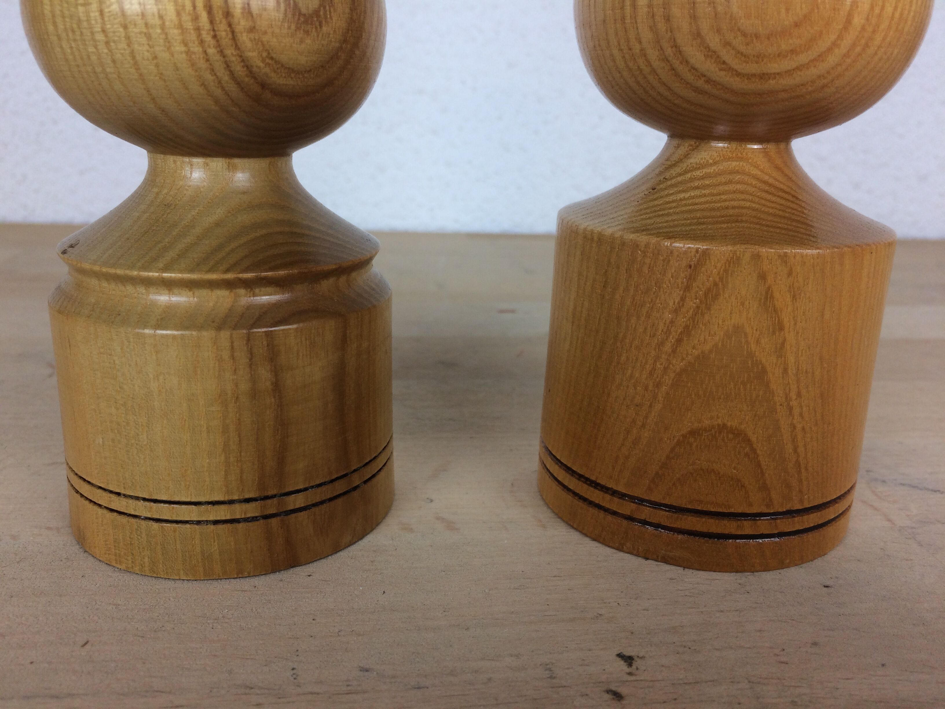 Pair of Scandinavian turned wooden candle holders