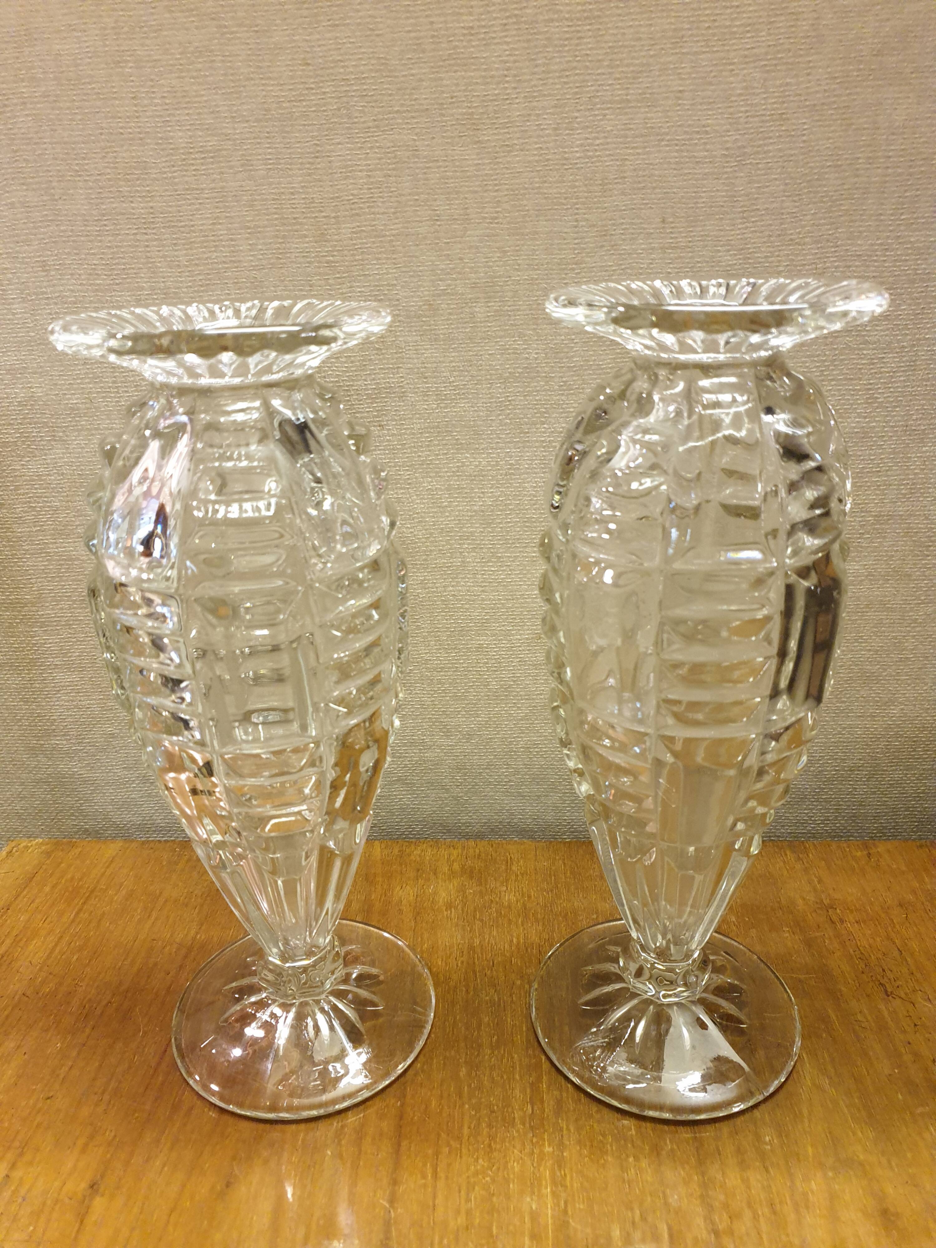 Pair of moulded glass vases