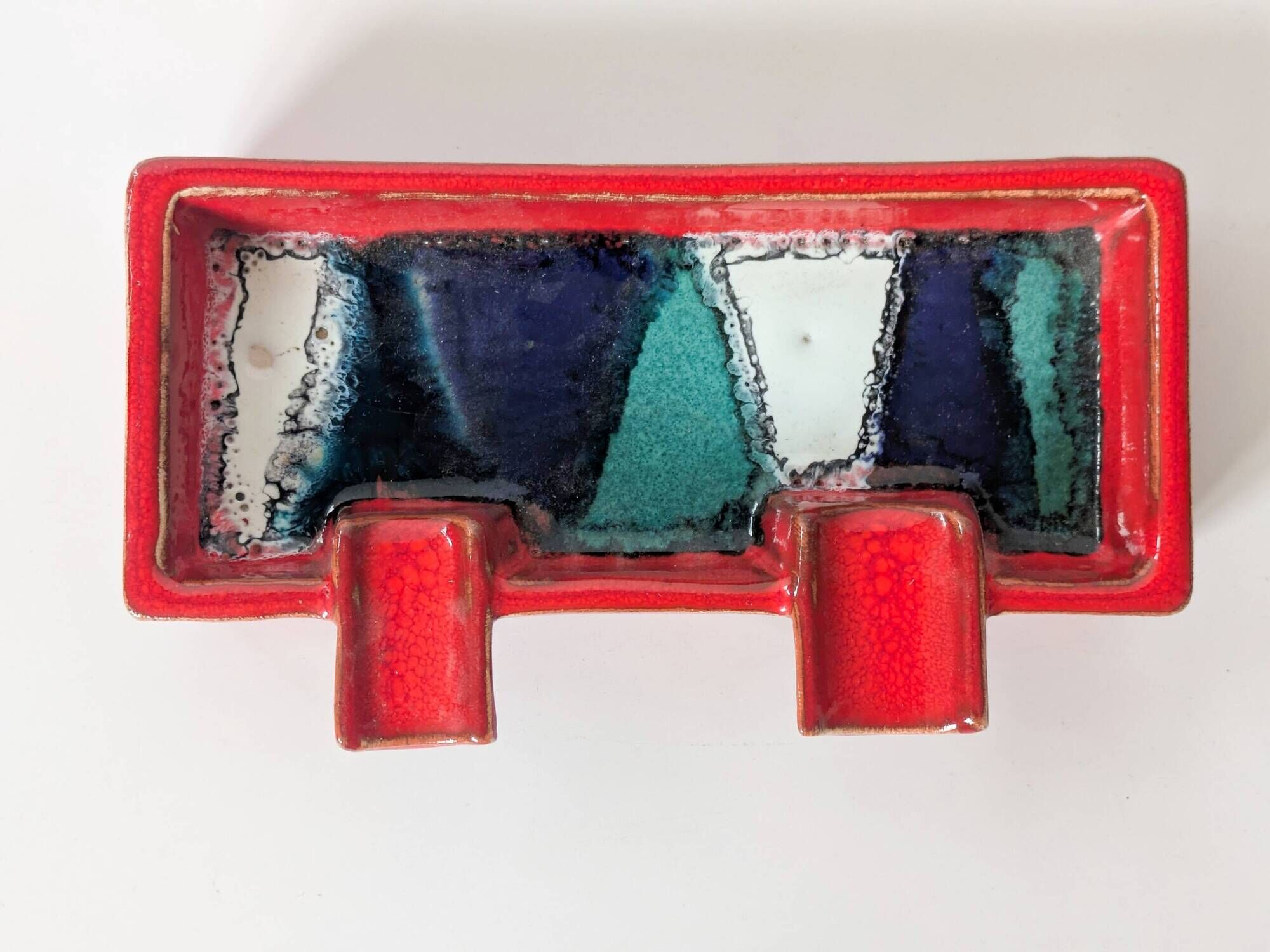 Mid-century ceramic brutalist ashtray catchall fat lava