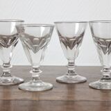 4 verres à pied à vin anciens à côtes plates en verre soufflé du XIXe