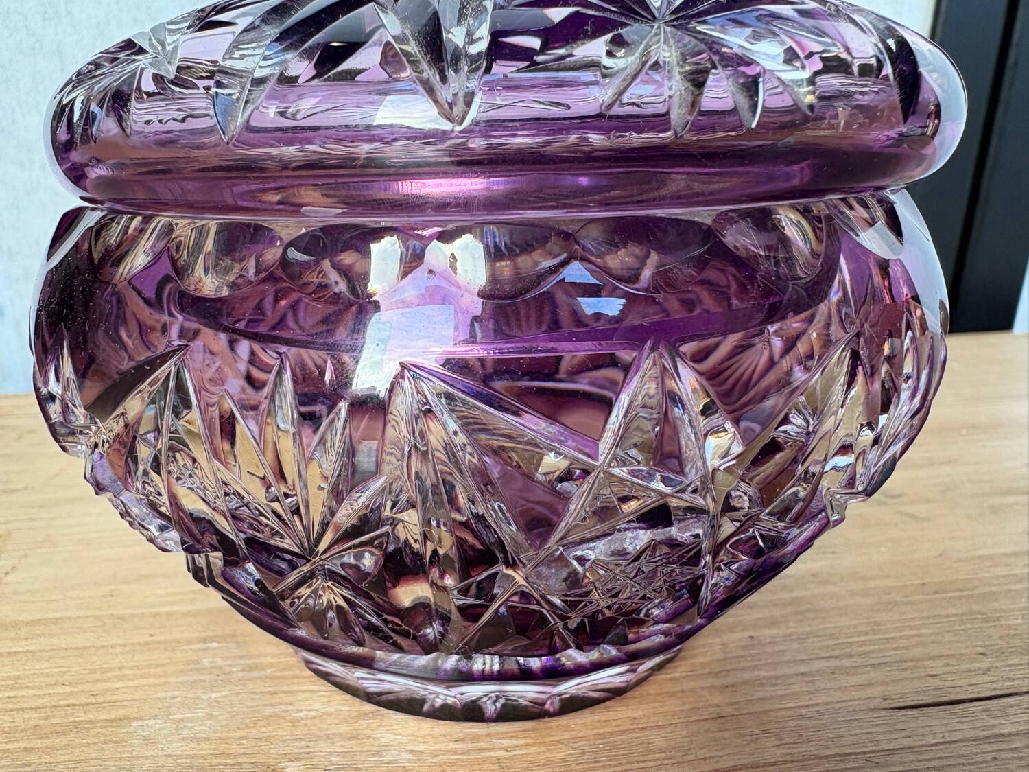 Amethyst cut Bohemian crystal bonbonnière – 20th century