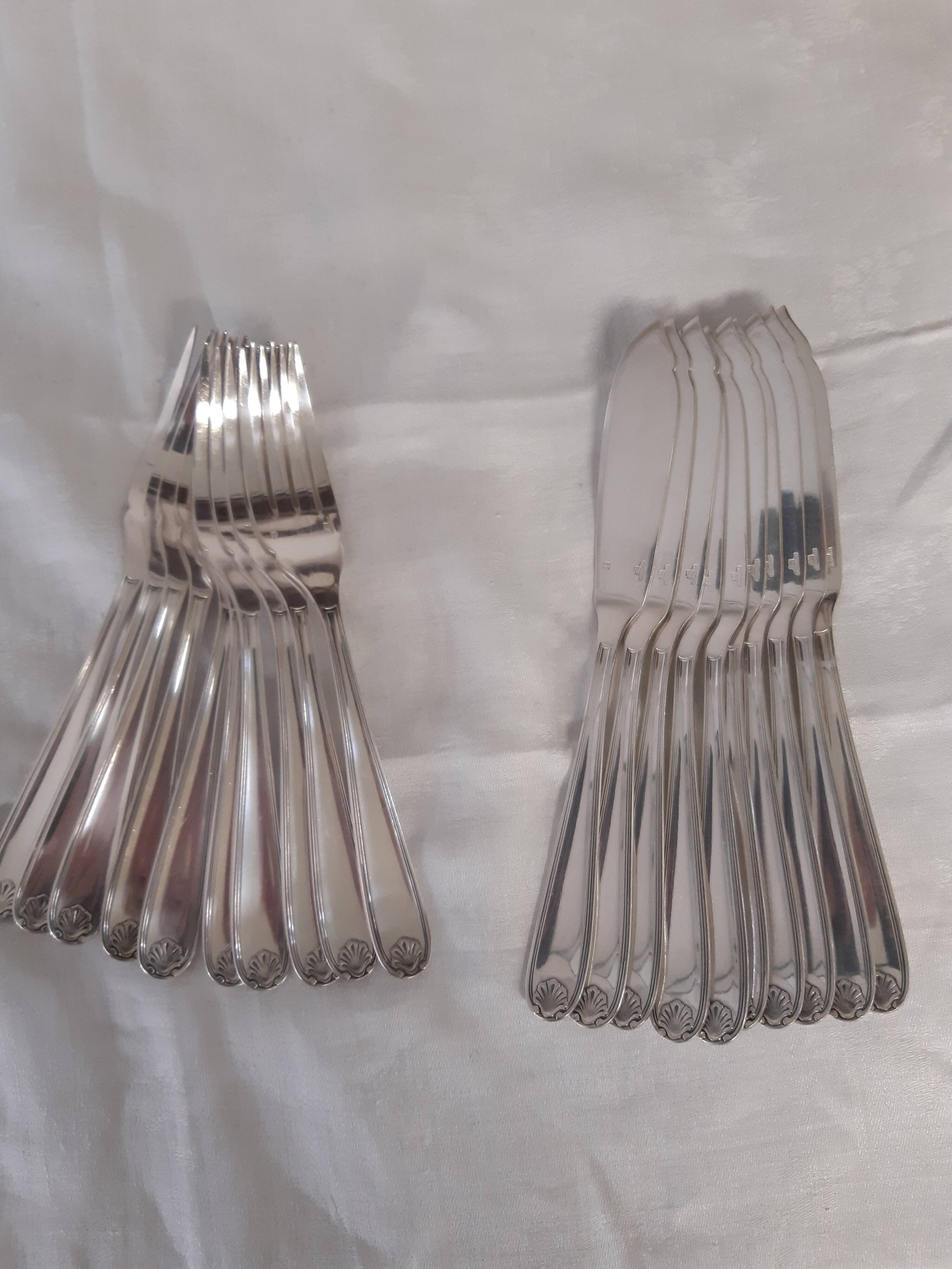 10 fish cutlery Métan Agenté: CHRISTOFLE, shell decoration