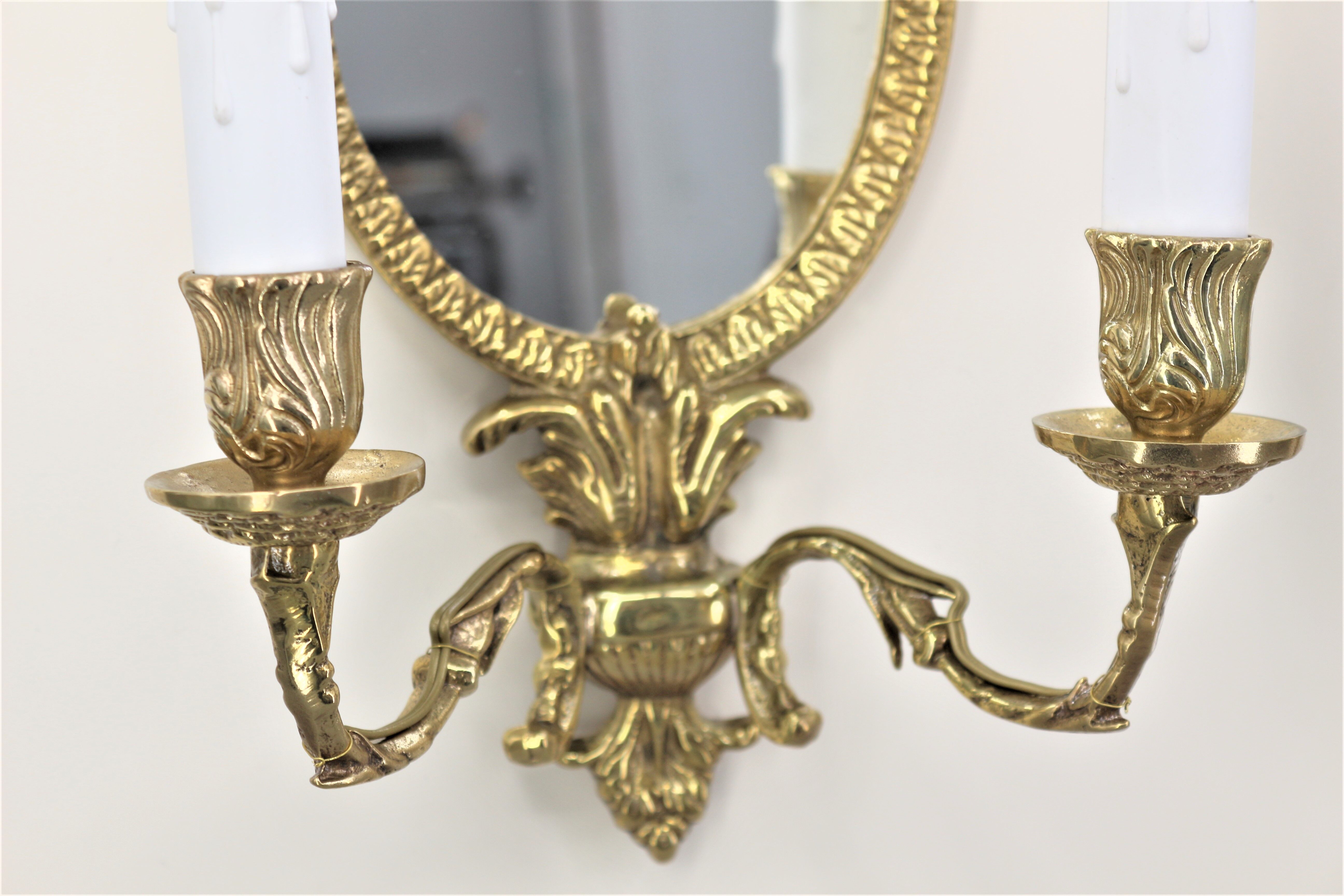 Pair Applique Mirror in Gilded Bronze Style Louis XVI