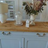 Vintage pearl gray sideboard, pitch pine top