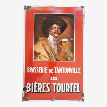 Ancienne plaque émaillée "Bières Tourtel" 48x75cm E.A.S. 1950