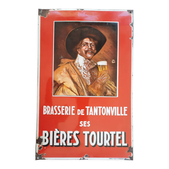 Old enamelled plate "Bières Tourtel" 48x75cm E.A.S. 1950