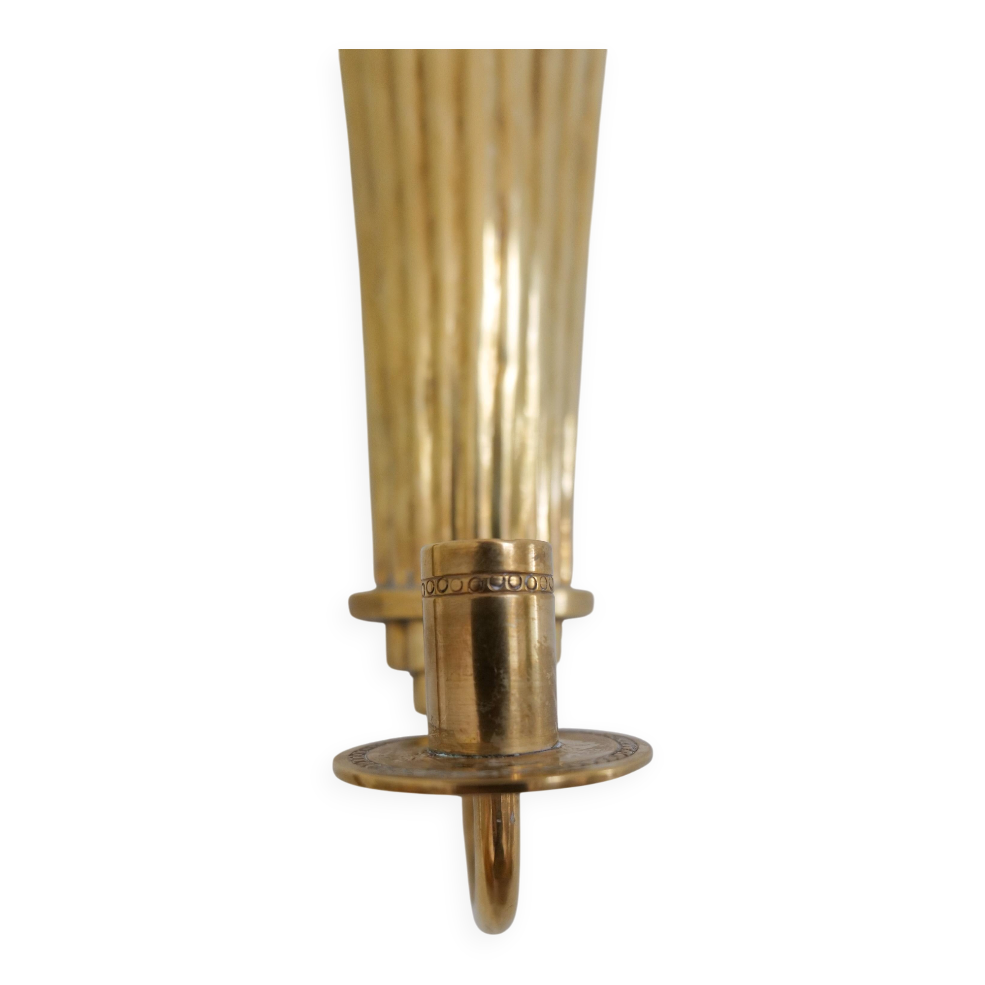 Pair of Art Deco brass wall sconces by Holmström, Arvika, Sweden, 1940s.