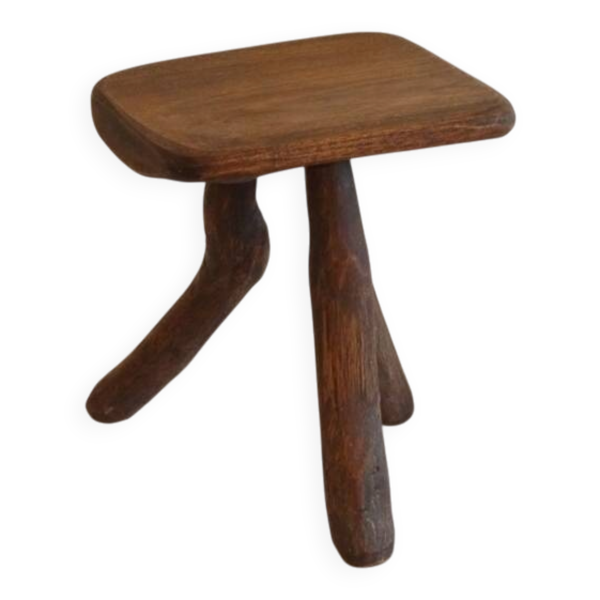 Tabouret tripode en bois massif patiné 1960 — Beyit