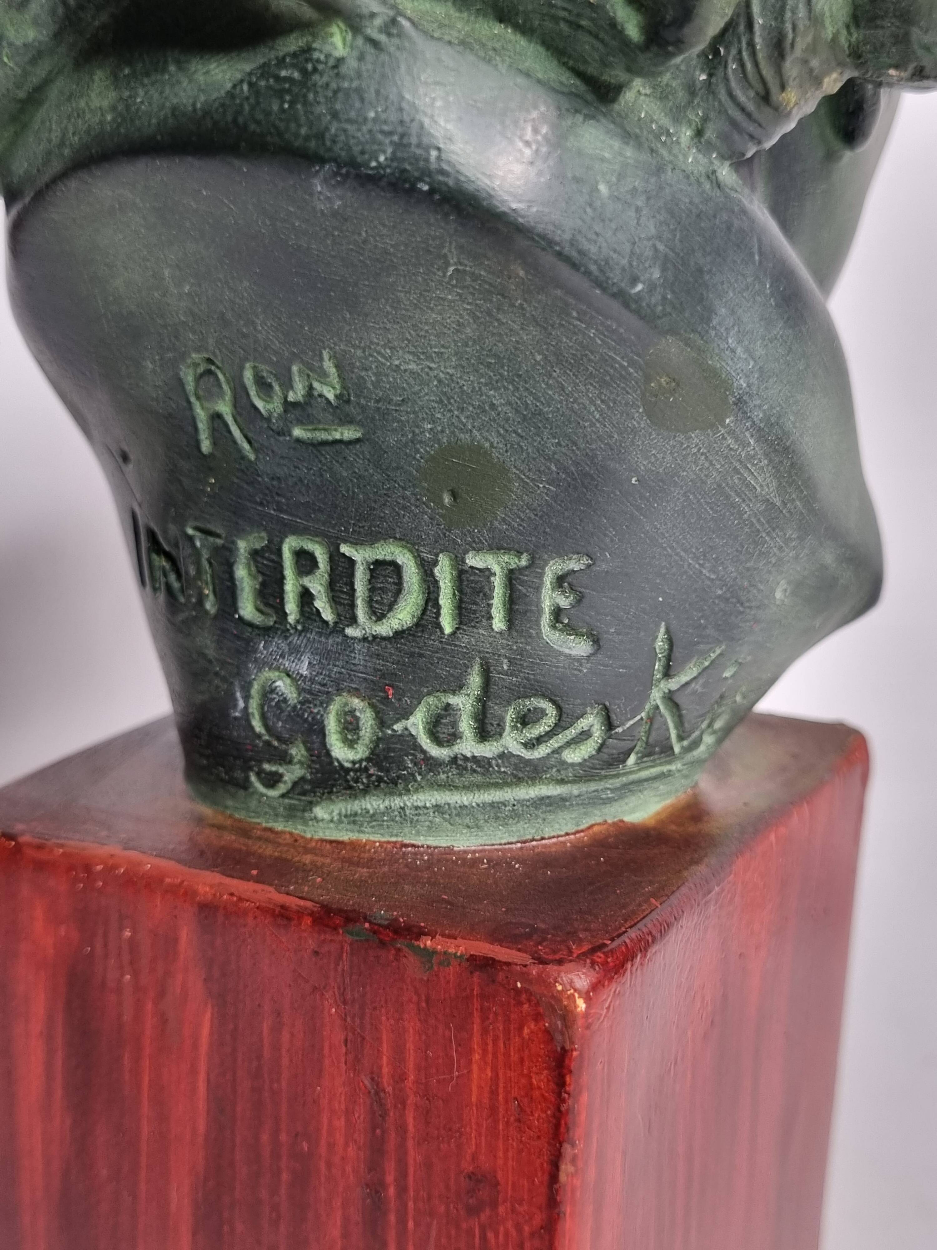 Plaster bust of Beethoven with bronze patina, signed, 27 cm