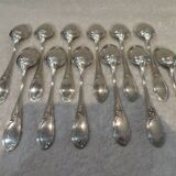 12 silver-plated metal teaspoons, goldsmith J Brille, rocaille ribbon decor