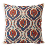 Silk Embroidered Tulip Pattern Cushion Cover. Beige Throw Pillow Case. Traditional Accent Pillow