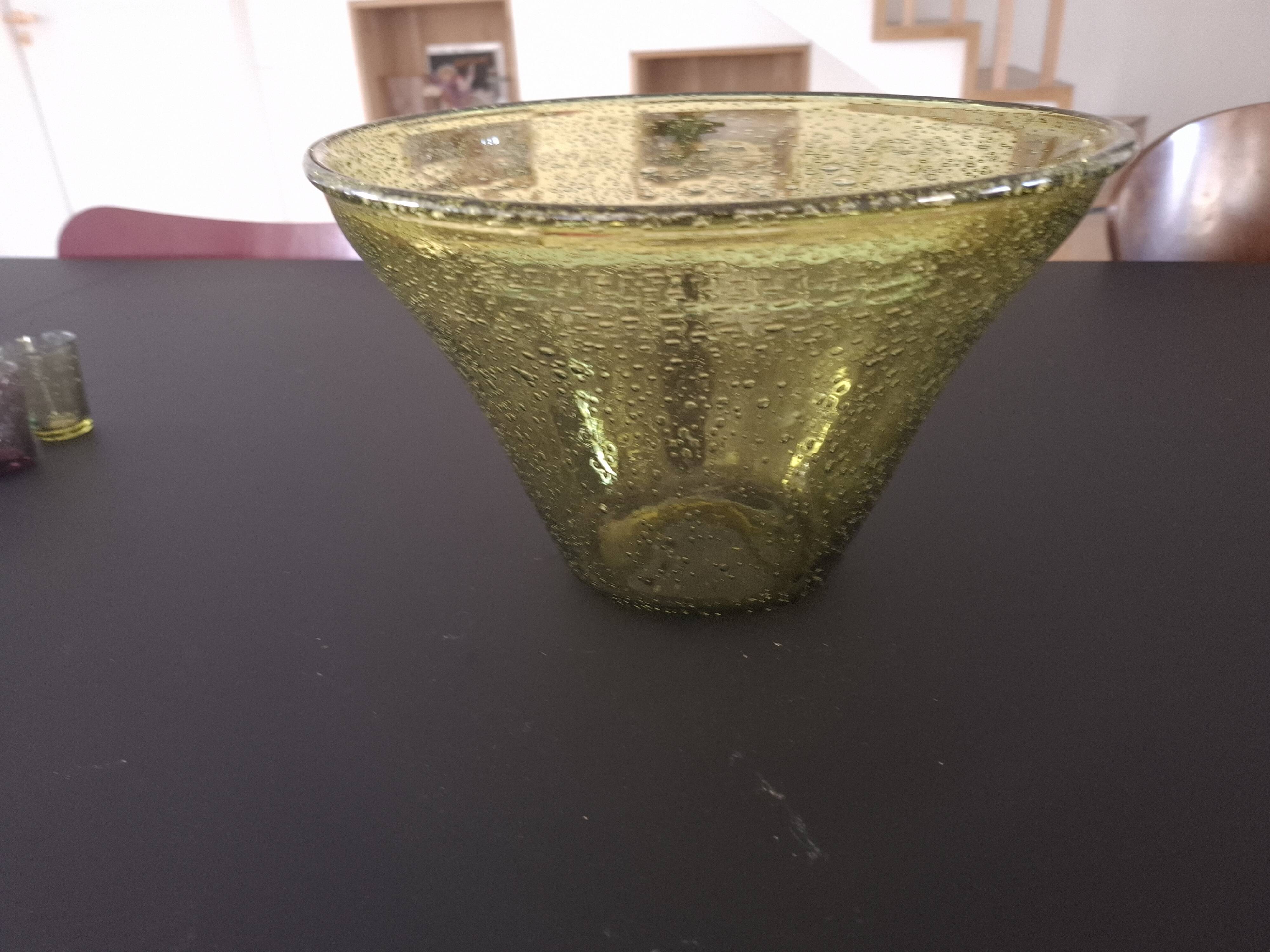 Large blown biot glass salad bowl