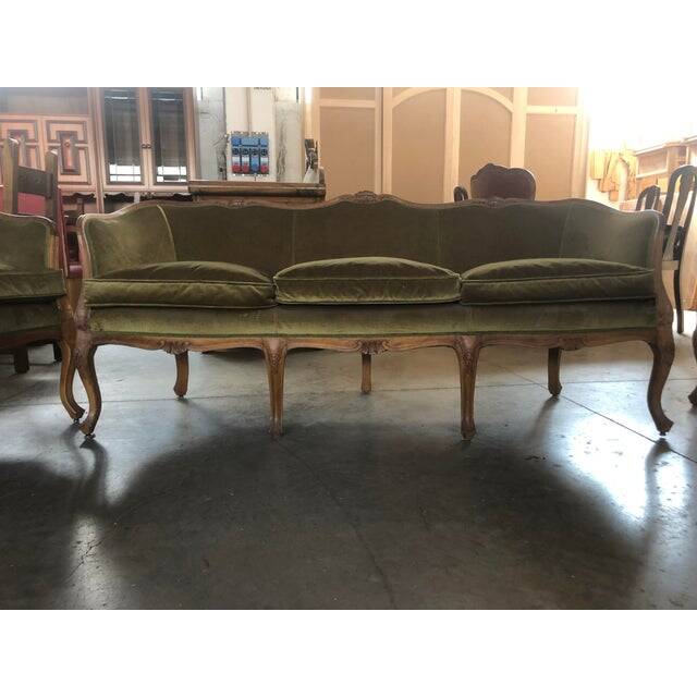 Mid 20th Century Italian Style Armchairs and Sofa in Walnut Wood Carved - 3 Pieces