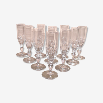 Set of 10 crystal champagne flutes