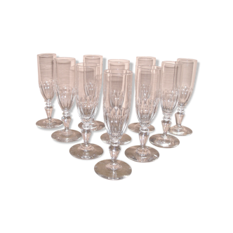 Set of 10 crystal champagne flutes