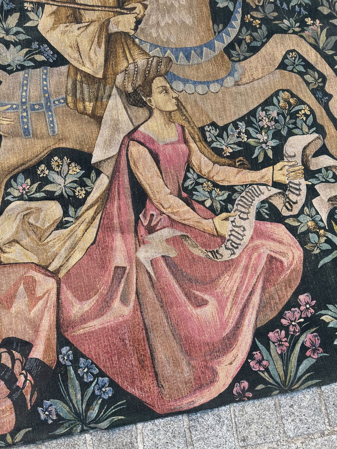 Vintage tapestry hand-screen printed in France