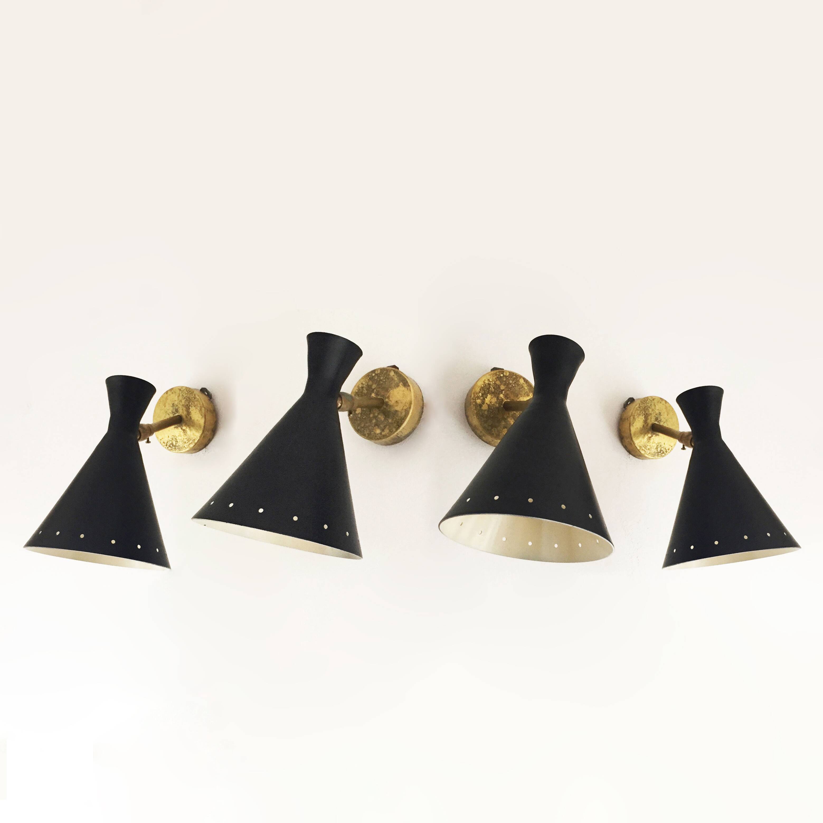 Suite of 4 Italian design wall lights 1950
