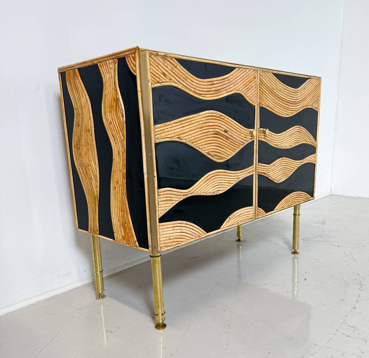 Contemporary Bamboo and Brass Chest, Italy