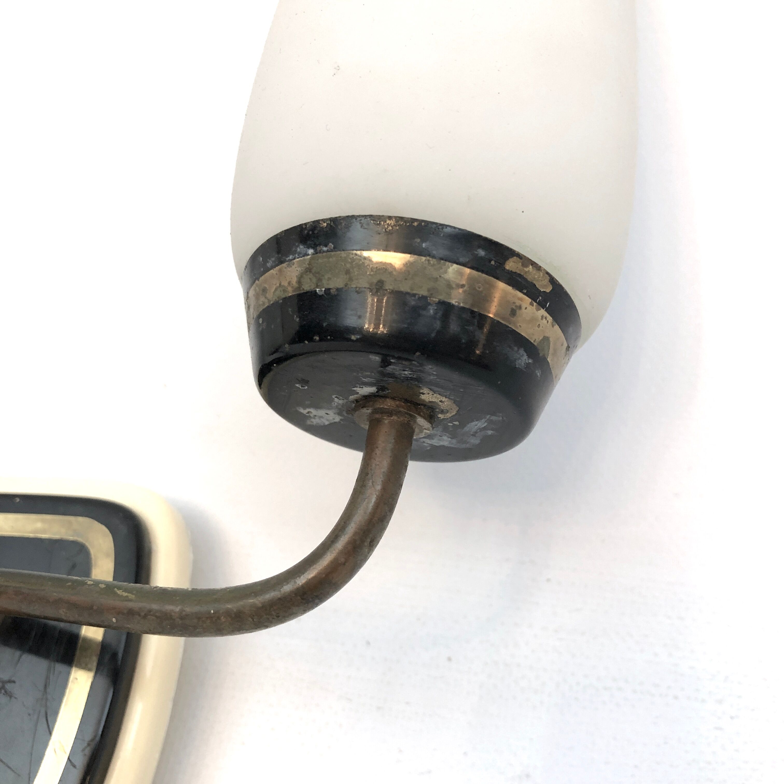 Mid-century Italian brass and opaline glass sconces. Set of two