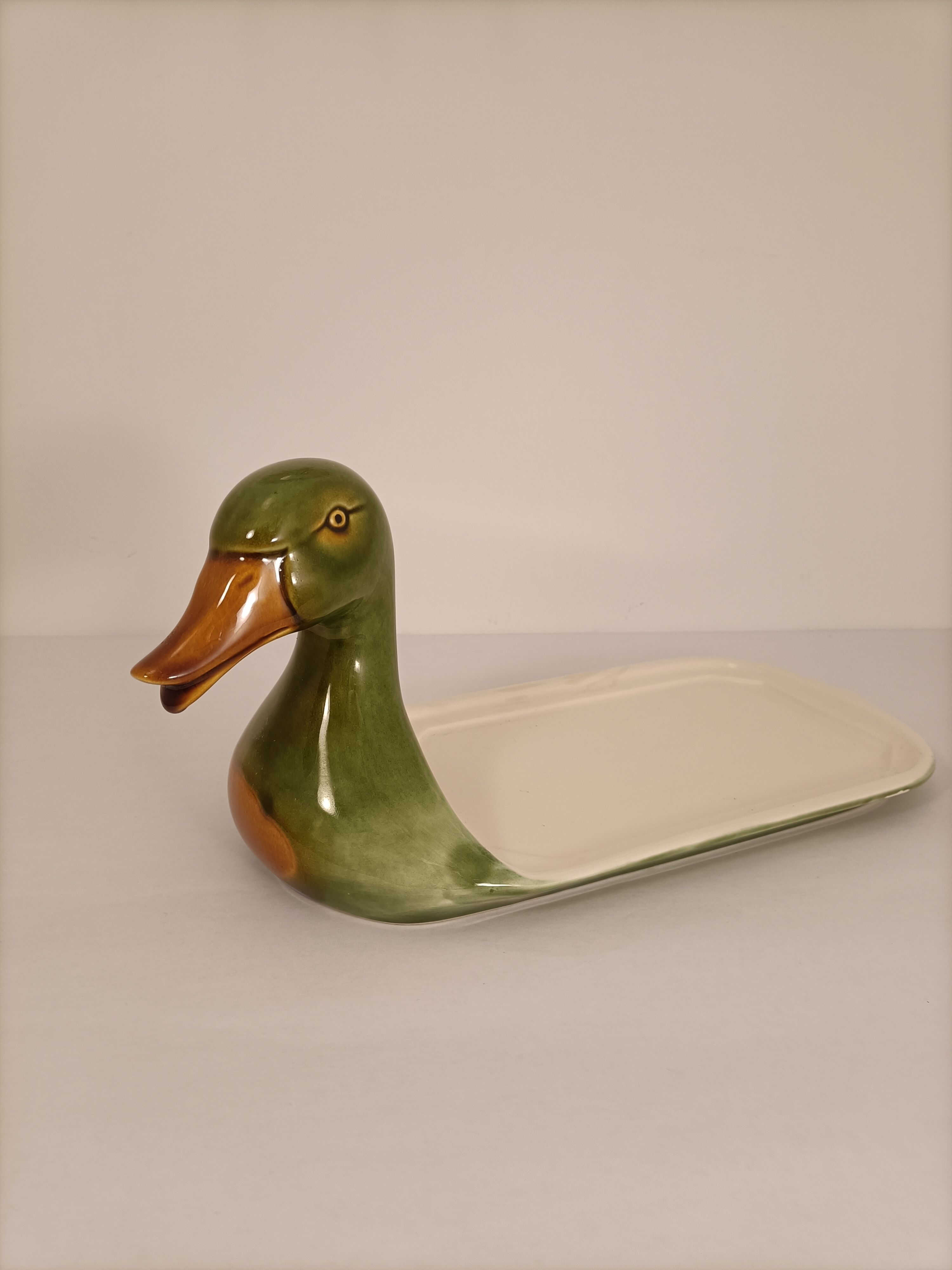 Plat de service fois gras tête canard duck serving dish vintage nöel christmas