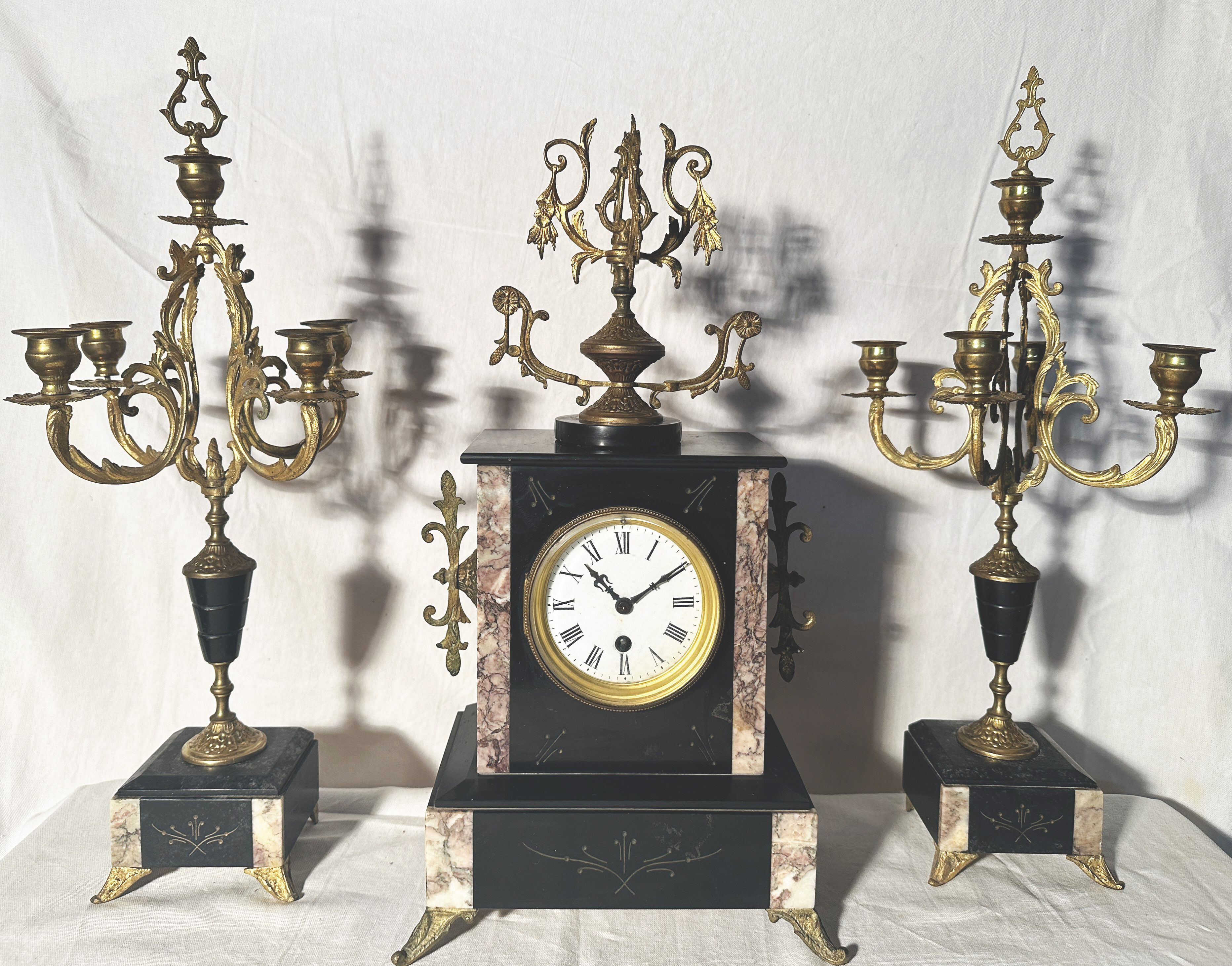 NAPOLEON III CLOCK + CANDLESTICKS