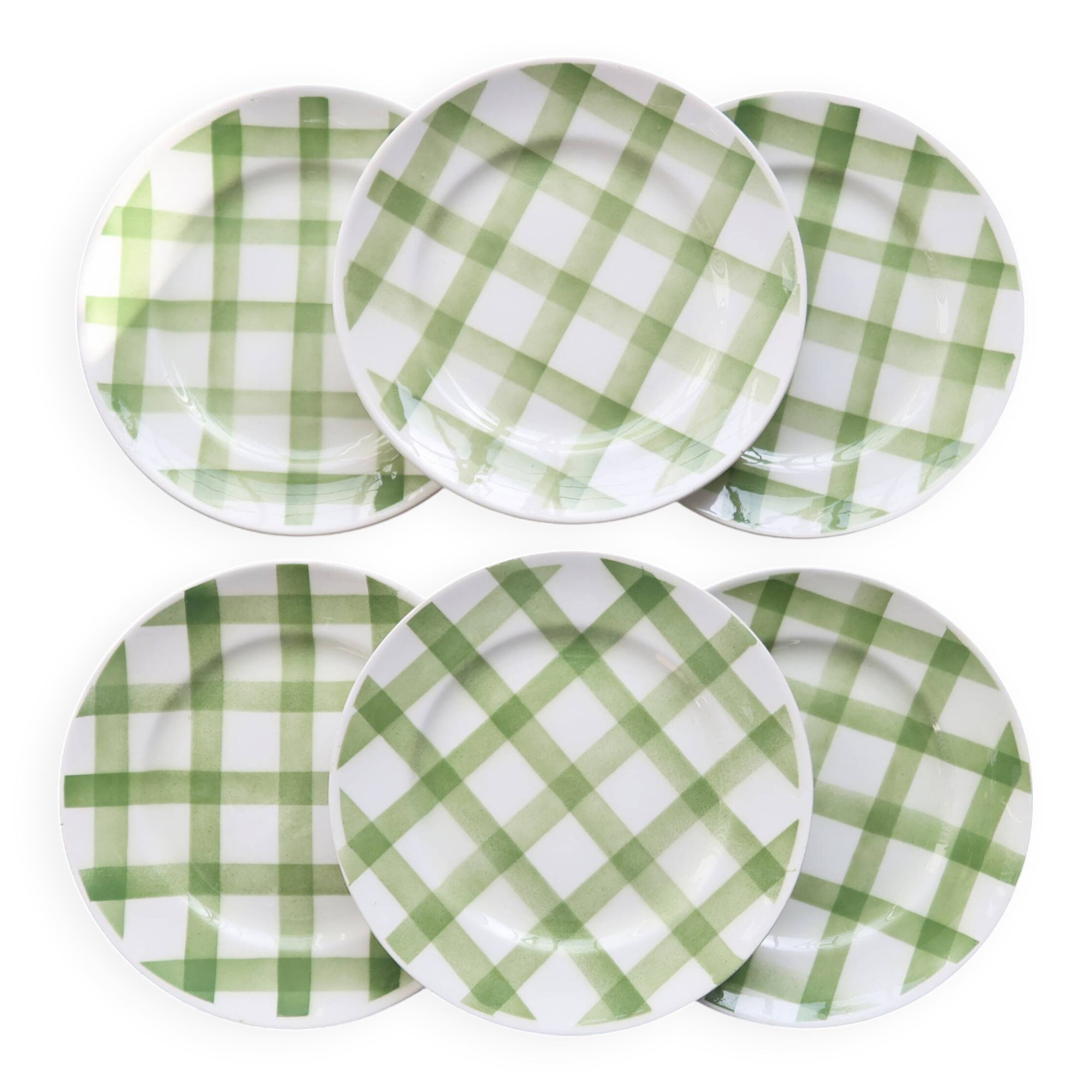 6 assiettes à dessert vintage faïence  Modèle Nappe vert - Moulin des Loups