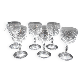 6 crystal wine glasses by Lalique model Beauharnais H= 15.8 cm signed