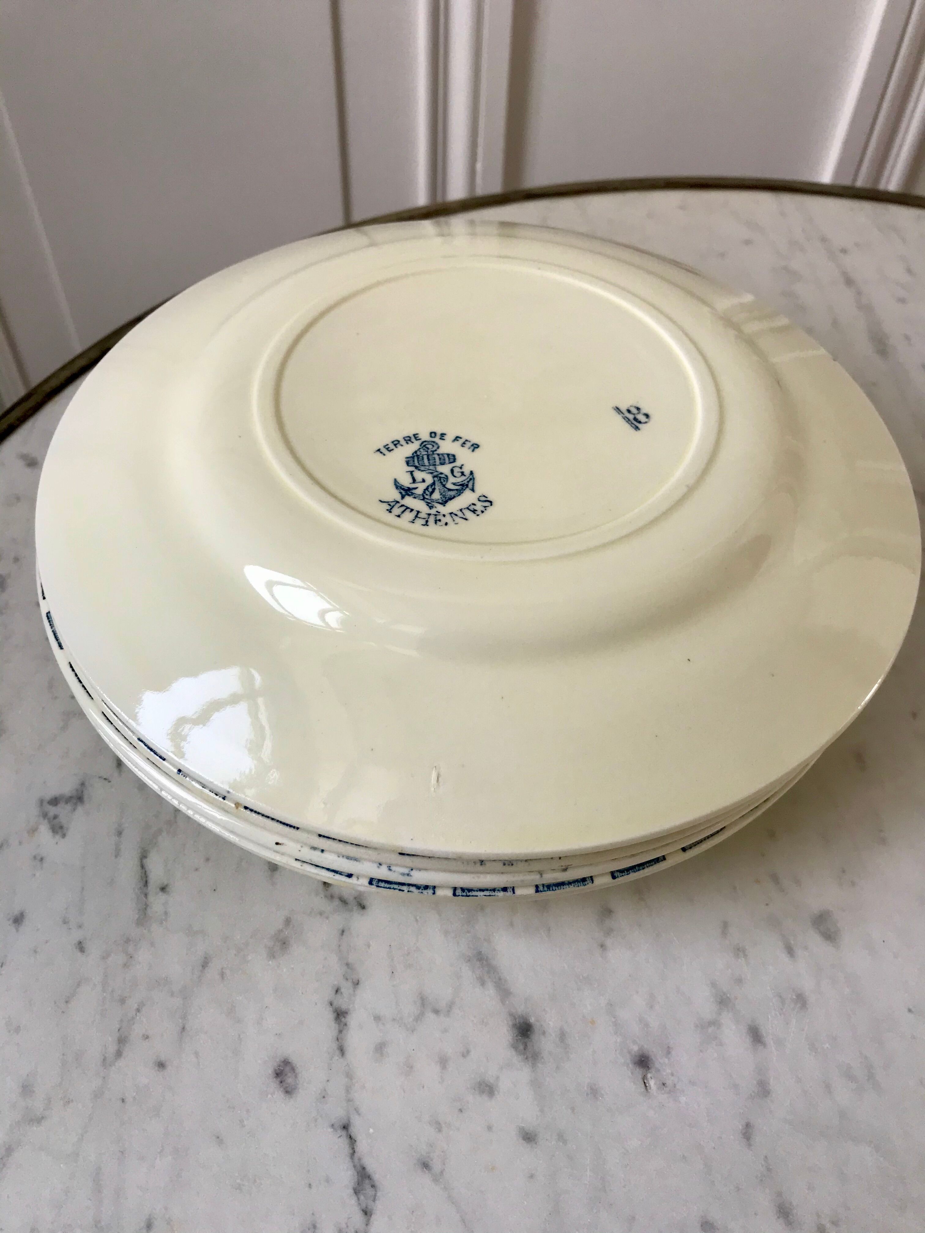 set of 6 dessert plates Terre de Fer St Amand model "Athens" XXth