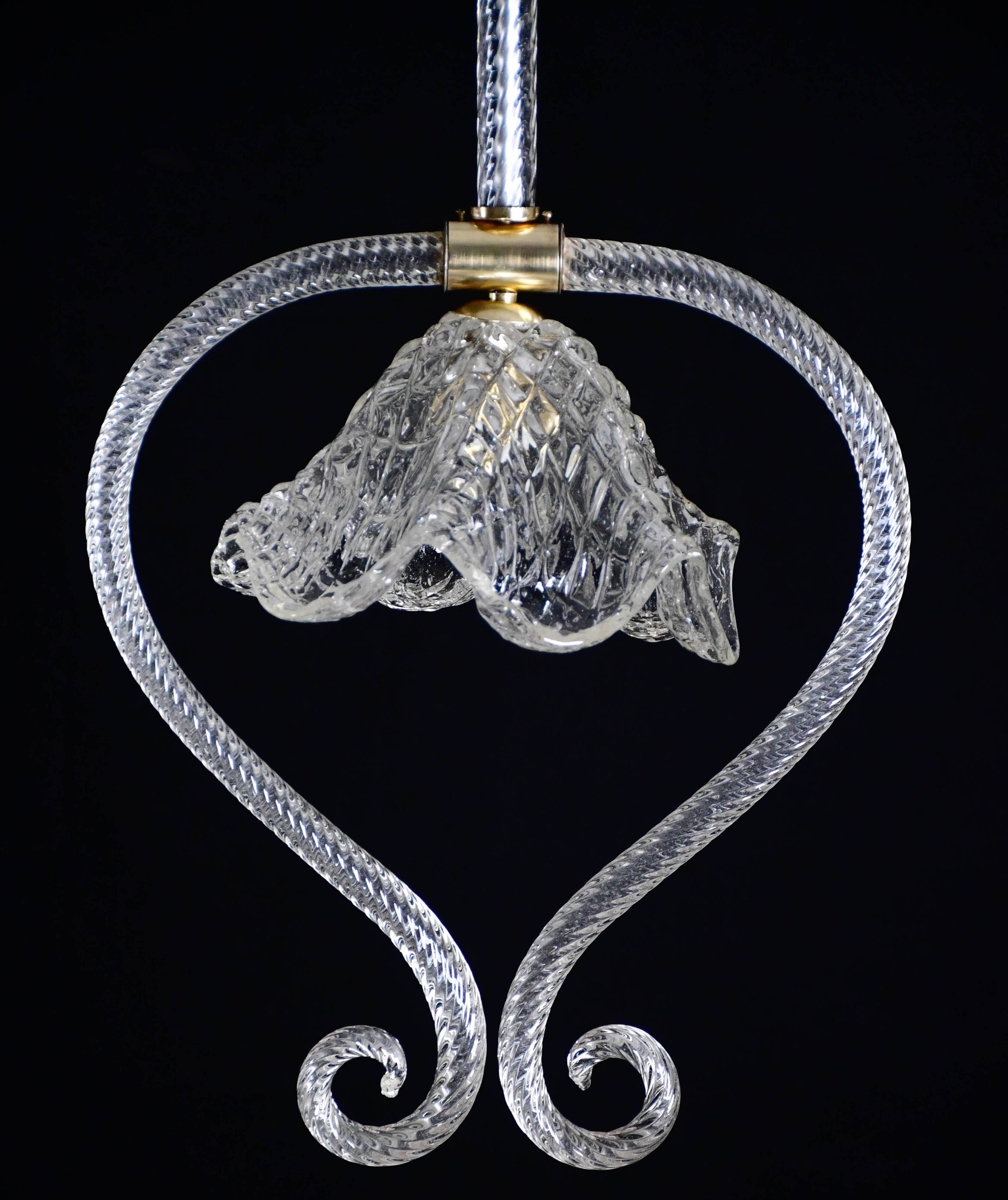 Charming Art Deco Barovier & Toso pendant light chandelier Murano glass, 1950s