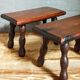 Pair of vintage solid turned wood footstools