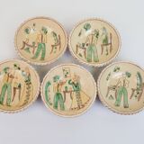 Set of 5 ceramic bowls with character motifs from Romania