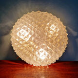 Large brass and frosted glass ceiling light, Hillebrand Lighting, 1970.