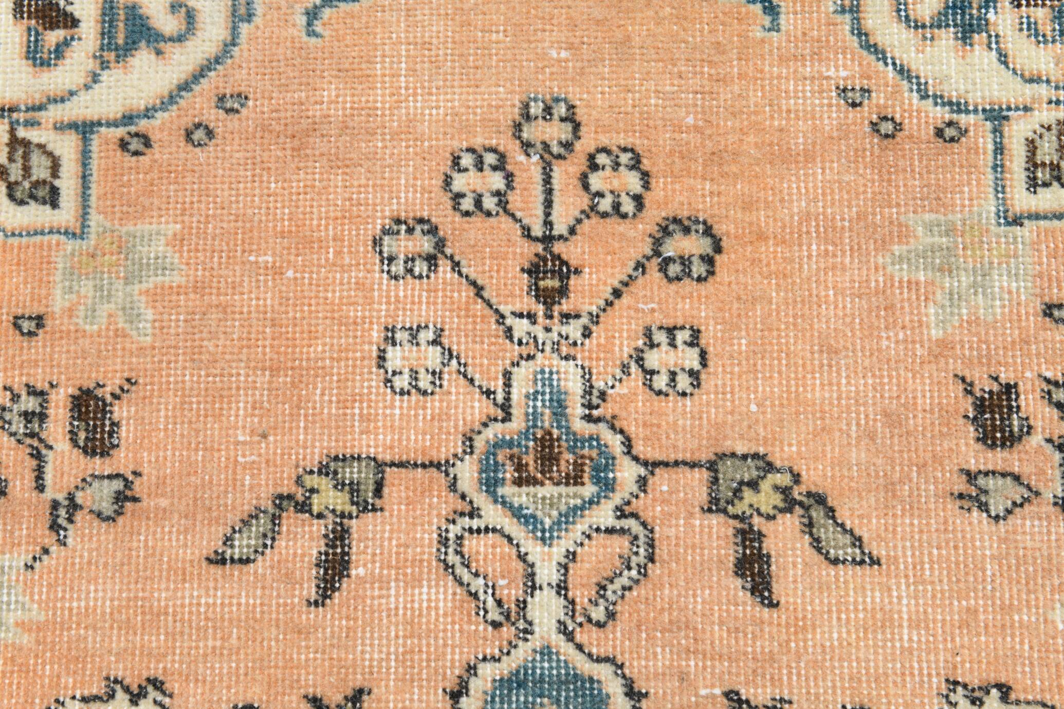 Tapis Turc Vintage Oushak, Couloir Pêche Bleu, 120x194 Cm
