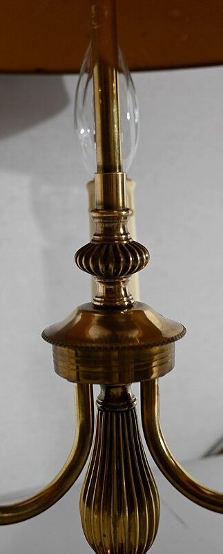 Brass bouillotte lamp with red lampshade, Louis XVI – XXth style