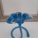 Murano white crystal vase with blue flower